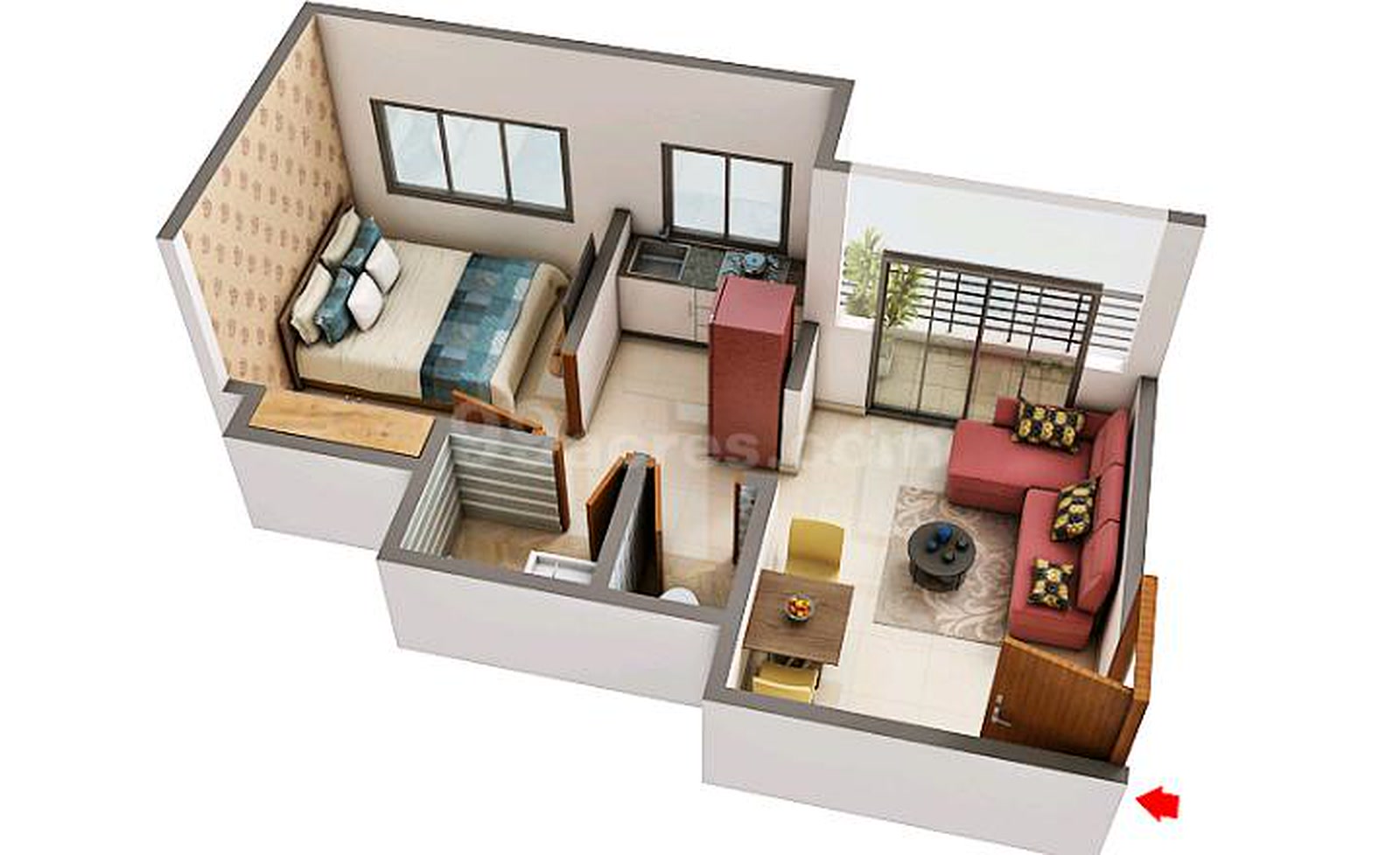 1 BHK interactive 3D layout